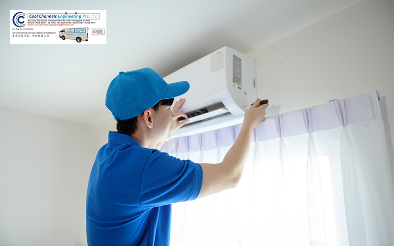 Cool Channels technician installing a wall-mounted aircon unit.