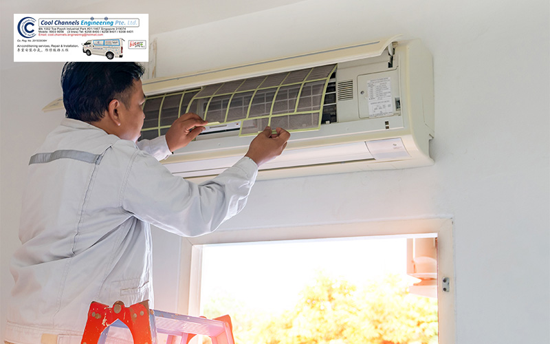 Cool Channels technician inspecting a unit for repair estimates.