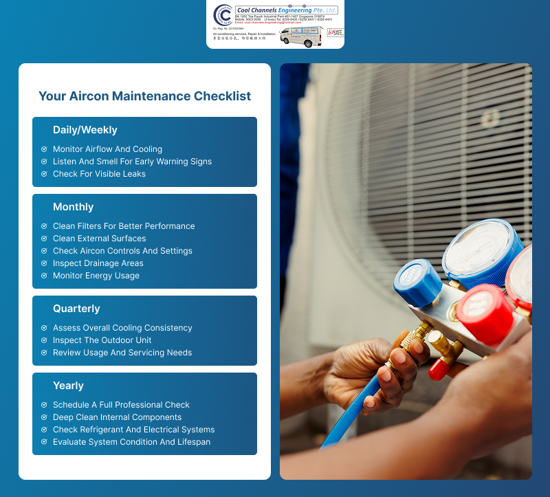 Comprehensive aircon maintenance checklist for Singapore residential homes.